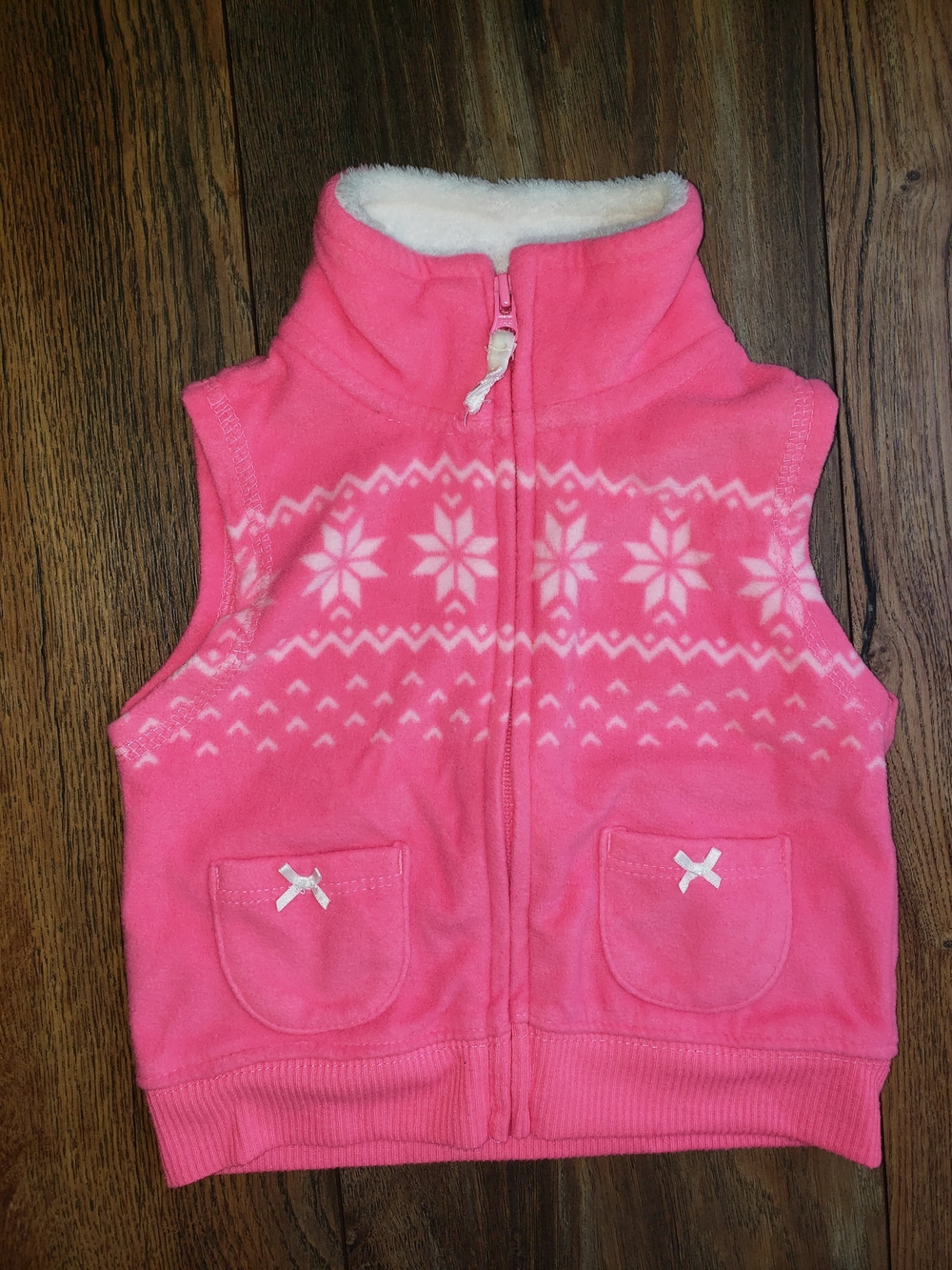 Carter's Pink Fleece Snowflake Zip-Up Vest - 6 Months